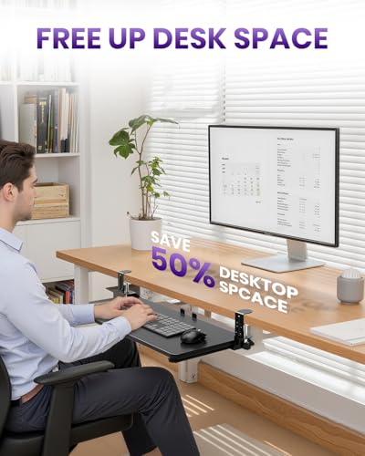 Ergonomic Keyboard Tray Under Desk, 25.6x11.8 Inch Board, Black - color: Black, size: Large