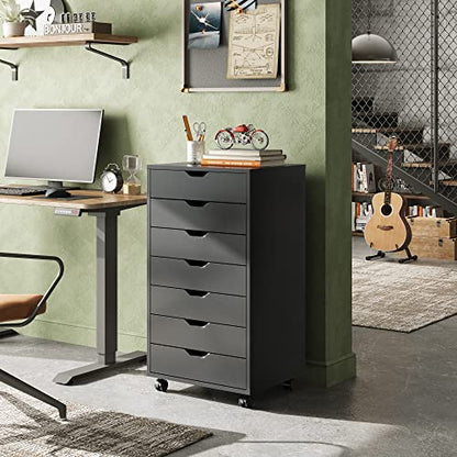 DEVAISE 7-Drawer Office File Cabinets, Mobile Craft Storage Cabinet, Black - color: Black, size: 15.7"D x 18.7"W x 34.5"H