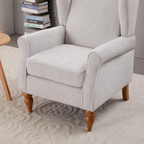 Mid-Century High Wingback Chair,Modern Fabric Accent Chair Armchair with Solid Wood Coffee Table Set,Leisure Single Sofa Chair for Living Room,Club,Home Reception,Beige - color: Beige.