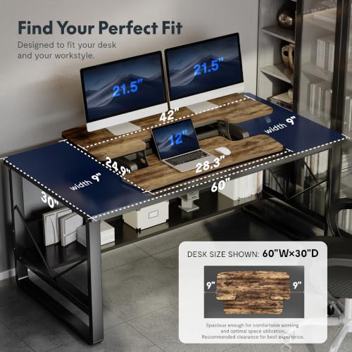 FLEXISPOT Standing Desk Converter 42" Extra Large Desk Riser, Spacious Desktop Riser Sit Stand Computer Workstation with Wide Keyboard Tray, Ergonomic Height Adjustable Stand Up Desk Converter, Rustic Brown - color: Rustic, size: 42"