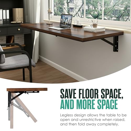 Wall Mounted Desk, Murphy Desk, Wall Mounted Folding Table, 48x16 Brown | Houseables Laundry Folding Table, Fold Down Work Bench, Foldable Station, Floating Bar, Hanging, Dining, Kitchen, Clothes - color: Brown