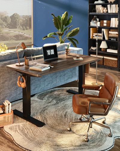 FLEXISPOT EN1 One-Piece Standing Desk, Electric Adjustable with 4 Memory Presets, 176 LBS Capacity, Stable & Quiet, Seamless Desktop for Home Office & Dual Monitors, 55"x28" Black Walnut - color: Black Walnut, size: 55x28"