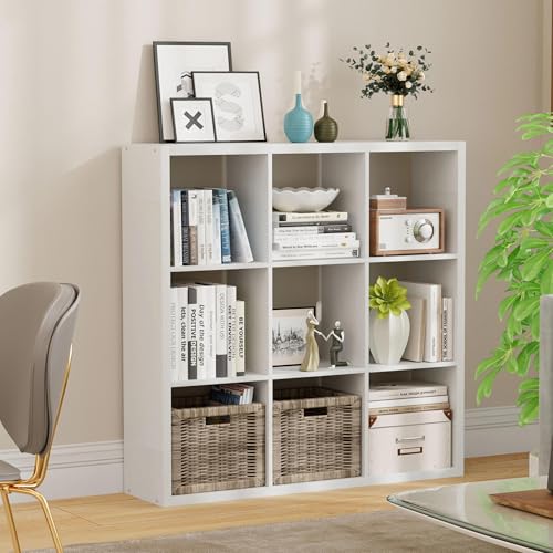 9-Cube Storage Organizer, Wooden Cube Shelf Bookcase with Reinforced Thick Shelves, Heavy-Duty 36.93" L x 9.37" W x 36.93" H, for Living Room Bedroom Home Office, White - color: White, size: 9 Cube-36.93" L x 9.37" D x 36.93" H