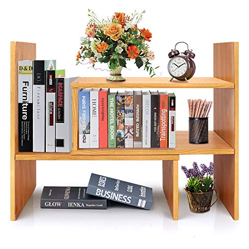 Sorfity Adjustable Desktop Bookshelf, Desk Organizer Display Shelf Counter Top Bookcase Free Style Display Shelf Rack Office Supplies Storage Shelf Book Multipurpose Bookshelf for Office Kitchen - color: Yellow