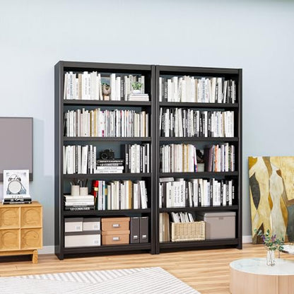 OSEILLC 69" Metal Bookshelf,5 Tier Library Bookcase,Bedroom Bookshelves and Bookcases,Tall Book Case/Shelves for Living Room,Office,Black Large Bearing Book Shelf - color: Black, size: 69"H*34"W