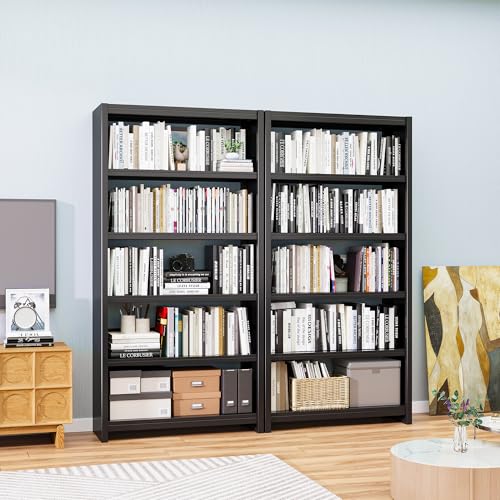 OSEILLC 69" Metal Bookshelf,5 Tier Library Bookcase,Bedroom Bookshelves and Bookcases,Tall Book Case/Shelves for Living Room,Office,Black Large Bearing Book Shelf - color: Black, size: 69"H*34"W