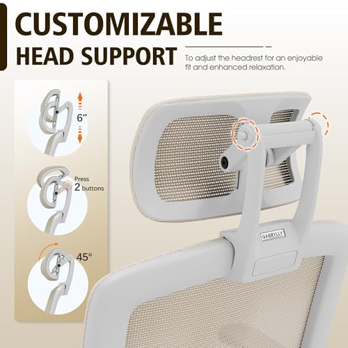 GABRYLLY Ergonomic Office Chair, High Back Home Desk Chair with Headrest, Flip-Up Arms, 90-120° Tilt Lock and Wide Cushion, 300LBS Mesh Chairs for Man Woman, White Task Chair(Beige,GY01WBG) - color: White Frame Beige Mesh