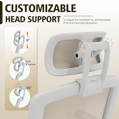 GABRYLLY Ergonomic Office Chair, High Back Home Desk Chair with Headrest, Flip-Up Arms, 90-120° Tilt Lock and Wide Cushion, 300LBS Mesh Chairs for Man Woman, White Task Chair(Beige,GY01WBG) - color: White Frame Beige Mesh