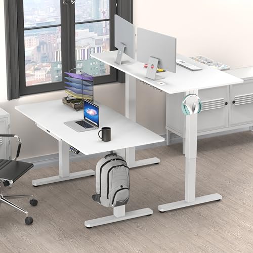 SHW 55 x 28 Electric Height Adjustable Standing Desk w/Drawer, White - color: White, size: 55-Inch