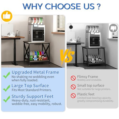 METYERRY 23.6"x23.6" Large Printer Stand with Power Outlet | 2 Tier Storage Shelf, 200 lbs Heavy Duty, Industrial Wheels, Fits 3D Printers, Laser Printers and Heat Press, Home Office - color: Greige