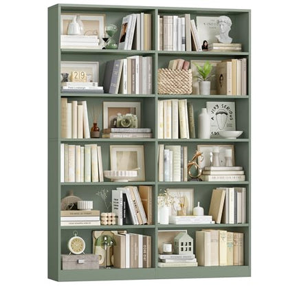 FACBOTALL Bookshelf Tall Bookcase, 6-Tier Double Wide Bookshelves, Green - color: Green