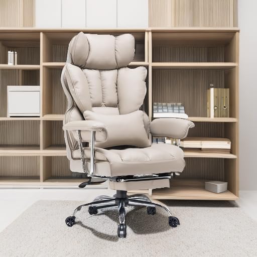 Efomao Big and Tall Office Chair 400lbs PU Leather Executive Office Chair with Lumbar Support & Leg Rest, Heavy-Duty Computer Chair for Home Office, Grey - color: Grey