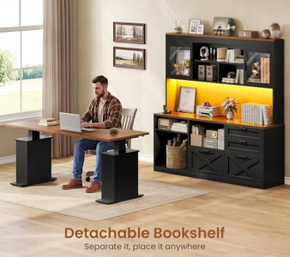 SEDETA 69" L Shaped Gaming Standing Desk with 4 Drawers, Storage Bookshelf - color: Black, size: 68.9" Standing Desk with Bookshelf
