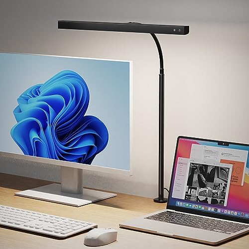 SUPERDANNY LED Desk Lamp for Office Home, Eye-Caring Desk Light with Adjustable Gooseneck, 12W Touch Control Dimmable Brightness, Architect Clamp Lamp with USB Adapter for Reading Study Workbench | Black, Touch Control Dimmable Brightness, 3000K-6000K, 36