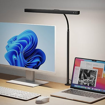 SUPERDANNY LED Desk Lamp for Office Home, Eye-Caring Desk Light with Adjustable Gooseneck, 12W Touch Control Dimmable Brightness, Architect Clamp Lamp with USB Adapter for Reading Study Workbench | Black, Touch Control Dimmable Brightness, 3000K-6000K, 36