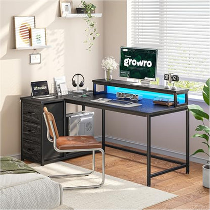 EnHomee 48" Gaming Desk with 3 Drawers& LED for Teen,Black - color: Black, size: 48 Inch