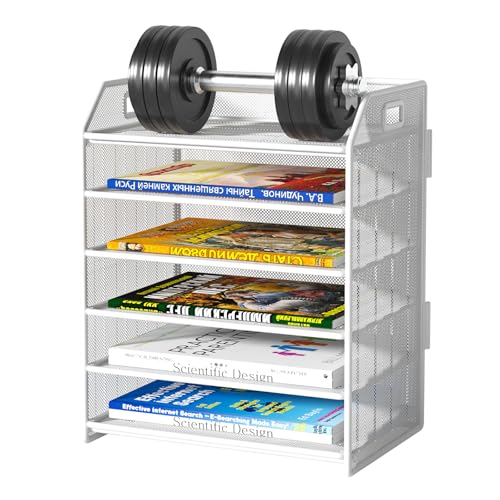6 Tier Paper Organizer Letter Tray, Metal Mesh Paper Tray Organizer for Desk with Pull-Out Bottom Tray, Desktop File Organizer for Letter/A4 Files, Office Home Classroom, White - color: 6-tier White
