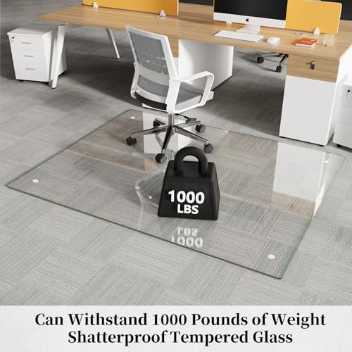 Glass Chair Mat 48" x 72" Tempered Glass Office Chair Mat - color: Transparent, size: 72" x 48"