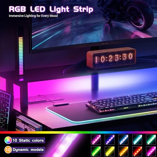 Apicizon 47 Inch Gaming Desk with LED Setup Style, Computer Desk with Storage Shelves & Monitor Stand, Reversible Workstation for Small Space, Home Office Desk with Side Pocket - size: 47inch