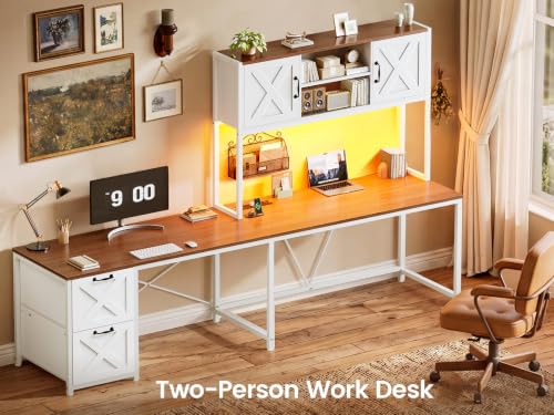 SEDETA Reversible Farmhouse L Shaped Computer Desk with Drawers, Hutch - color: White and Brown