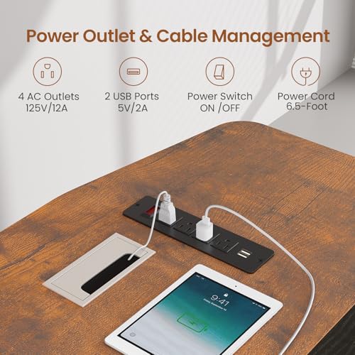 SEDETA 71" L Shaped Executive Desk with File Cabinet & Power Outlet - color: Brown