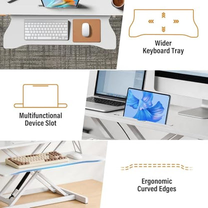 37 Inch Standing Desk Converter, Height Adjustable Desktop Standing Desk, Stand Up Riser Compatibles with 2 Computer, Stand Up Converter Laptop Workstation to 18.8" Tall, Black - color: White