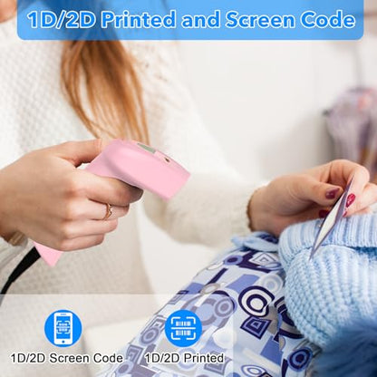 2D USB Barcode Scanner Handheld Wired Automatic QR Code Scanner Barcode PDF417 Data Matrix Bar Code Scanner with Long USB Cable for Warehouse, Library, Supermarket, POS - color: 2D QR Pink