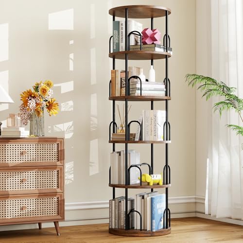 5 Tier Rotating Bookshelf Tower Spinning Bookshelf - color: Black, size: 5 Tiers