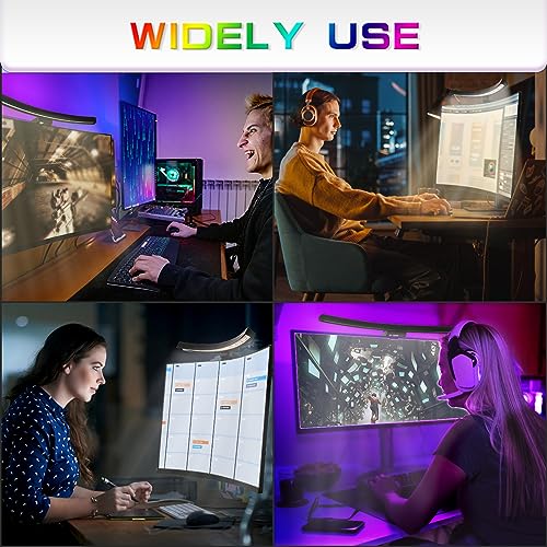 Curved Monitor Light Bar with RGB Backlight, 3 Color Temperature and Stepless Dimming, Music Sync LED Screen Strip with Touch Control Buttons for Computer Screens