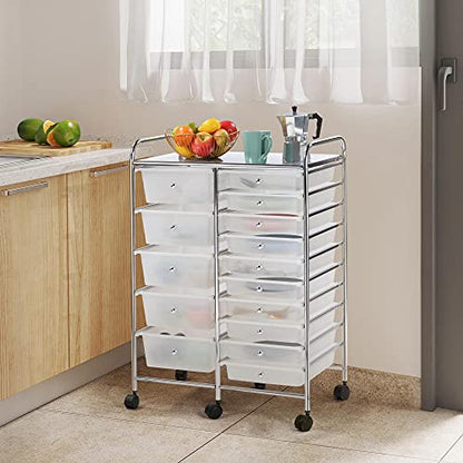 Yaheetech 15-Drawer Rolling Storage Cart on Wheels, Craft Organizer, White - color: White, style: 15 Drawers