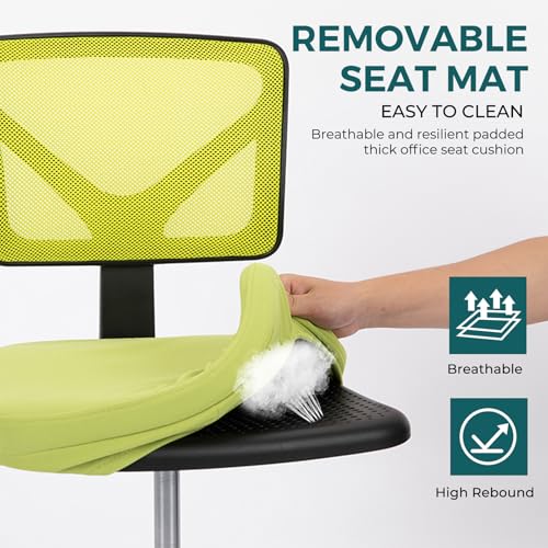 DUMOS Armless Desk Chairs, Small Home Office Mesh Chairs | Ergonomic Adjustable Mid Back, Swivel Rolling Task, Computer Work Vanity Small Spaces, Bright Green - color: Bright Green, size: 1pc