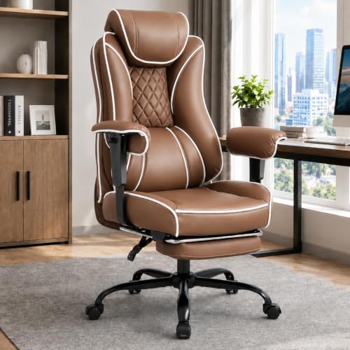 DJ·Wang Big and Tall Office Chair 400lbs, Executive Office Chair with Foot Rest Light Brown - color: Light Brown