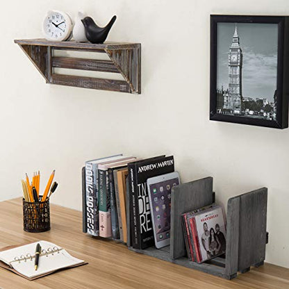 MyGift Barnwood Gray Wood Desktop Bookshelf Organizer, Expandable Adjustable Display Shelf Book Rack - color: Barnwood Gray
