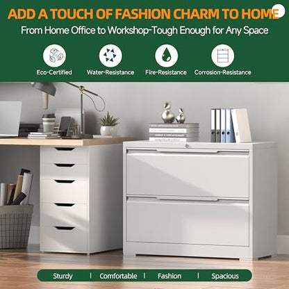 Lateral File Cabinet 2 Drawer, Metal File Cabinet with Lock - color: White, size: 2 Drawer - Lateral