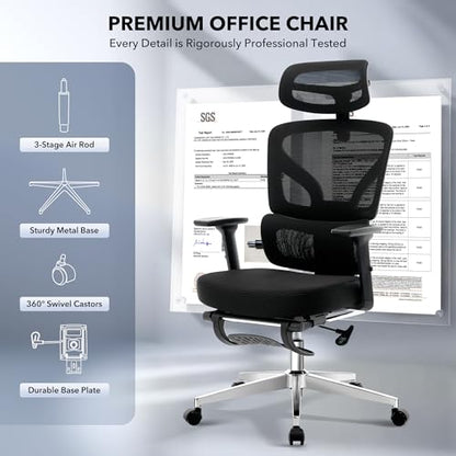Ergonomic Office Chair Mesh – Adjustable Lumbar 3D Armrests High-Back Desk - color: Black-df