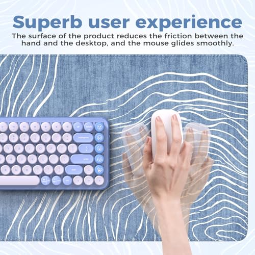 iCasso Desk Cover Mat, Extended Long Mouse Pad for Laptop,Blue - color: Wave-Blue