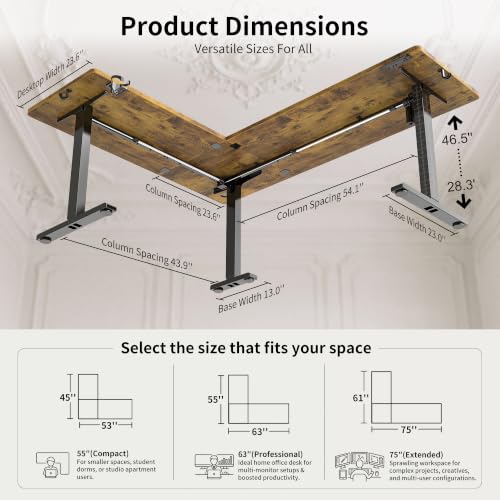 WALKINGDESK 75x61 Inches Reversible L Shaped Standing Desk Height Adjustable with Cup Holder, Electric Corner Computer Workstation for Home Office, Ergonomic Sit Stand up Gaming Desk, Rustic Brown - color: Rustic Brown, size: 75" with Cup Holder