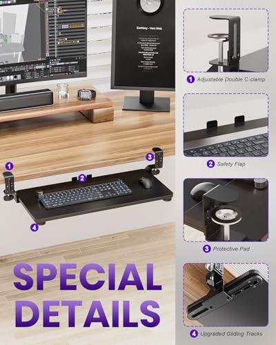 Ergonomic Keyboard Tray Under Desk, 25.6x11.8 Inch Board, Black - color: Black, size: Large