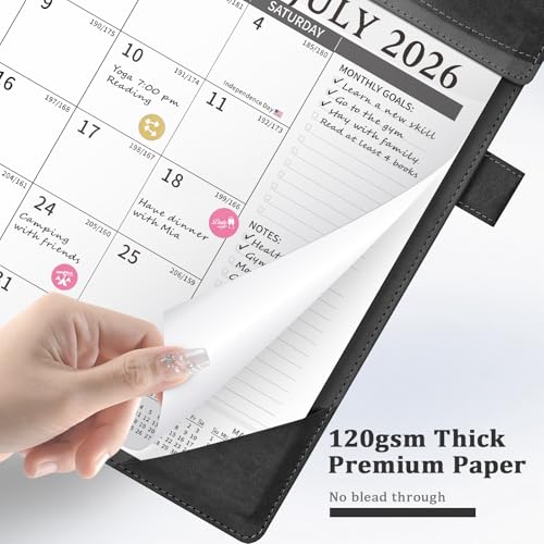 Ospelelf Leather Desk Calendar 2026-2027 Large 12"x17" Monthly Planner Pad with Protective Cover 18 Months Use July 2026 to December 2027 Black - color: Black Gray, size: 12" X 17" (July.2026 - Dec.2027)