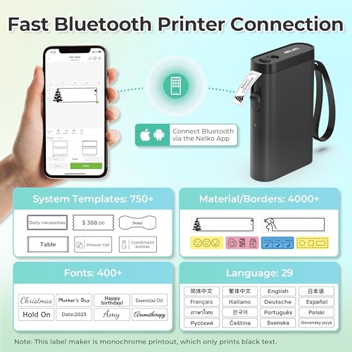 Nelko P21 Label Maker Machine with Tape, Bluetooth Label Printer, Black - color: Black