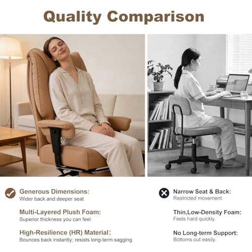 EXCEBET Big and Tall Office Chair 400lbs Wide Seat, Leather High Back Executive Office Chair with Foot Rest, Ergonomic Chairs Lumbar Support for Lower Back Pain Relief, All-Day Comfort (Brown) - color: Light Brown
