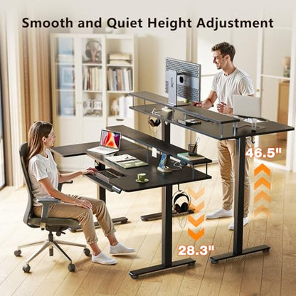 OffiGo 55 Inch U Shaped Electric Standing Desk with Keyboard Tray, Black - color: Black, size: 55 Inch