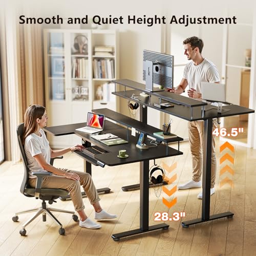OffiGo 55 Inch U Shaped Electric Standing Desk with Keyboard Tray, Black - color: Black, size: 55 Inch