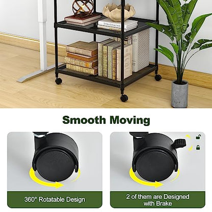 Giantex Printer Stand, 3-Tier Industrial Printer Cart with Lockable Wheels, Adjustable Shelves, Metal Frame, Mobile Under Desk Shelf for Home Office, Printer Table Fit Fax Machine, Scanner (Black) - color: Black, size: 24"x20"x27.5"