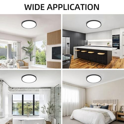 hykolity 12 Inch Selectable CCT LED Round Flat Panel Light,2 Pack | 24W 3000K/4000K/5000K, Edge-Lit Flush Mount Ceiling Light Fixture for Kitchen, Bedroom, Laundry and Closet Room,Black - color: Black, size: 12 inch