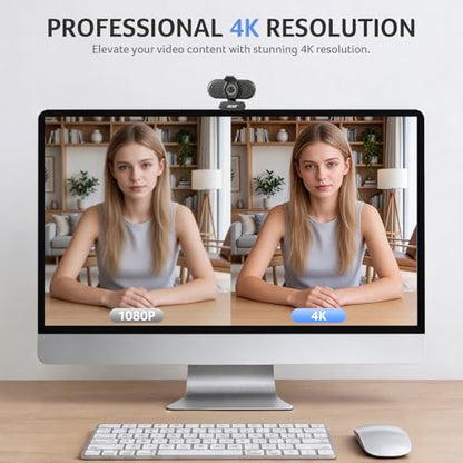 Acer A640 4K Webcam with AI Noise Canceling Mic for Streaming Meetings | Sony 1/2.8" Sensor, PDAF Autofocus, 2K 1080P/60fps, A to C Adapter, Computer Camera for switch 2 Camera Teams Zoom Facetime - color: Light Black