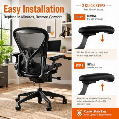 Office Chair Arm Pads for Aeron Chair Graphite, Polyurethane, 2 Pack | Replacement for Herman Miller Classic Aeron Chair, Graphite Finish, Comfortable Desk Armrest Pads