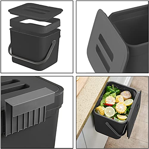 Kitchen Trash Can with Lid, LALASTAR Wall-Mounted Under Sink Small Garbage Can for Kitchen, Bathroom, Compost Bin Countertop, Cabinet Trash Can Hanging, 1.8 Gallon, (Black, 7L) - color: Black