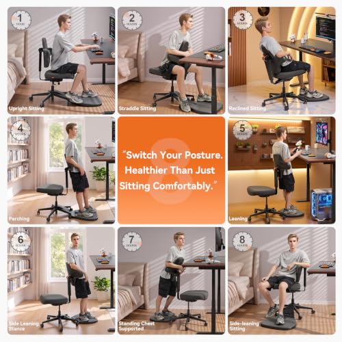 Newtral Standing Desk Chair, Standing Mate Chair for Sit-Stand, Ergonomic Leaning Perch Chair with Anti-Fatigue Mat, Standing Stool, Saddle Chair, Height Adjustable Home Office Posture Seat-MT-L-DG - size: M/L Size (5'8"-6'4")