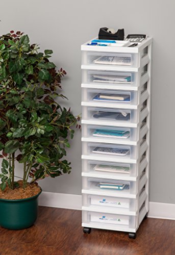 IRIS USA 10-Drawer Rolling Storage Cart, White/Clear - color: White, size: 10 Drawer with Wheels